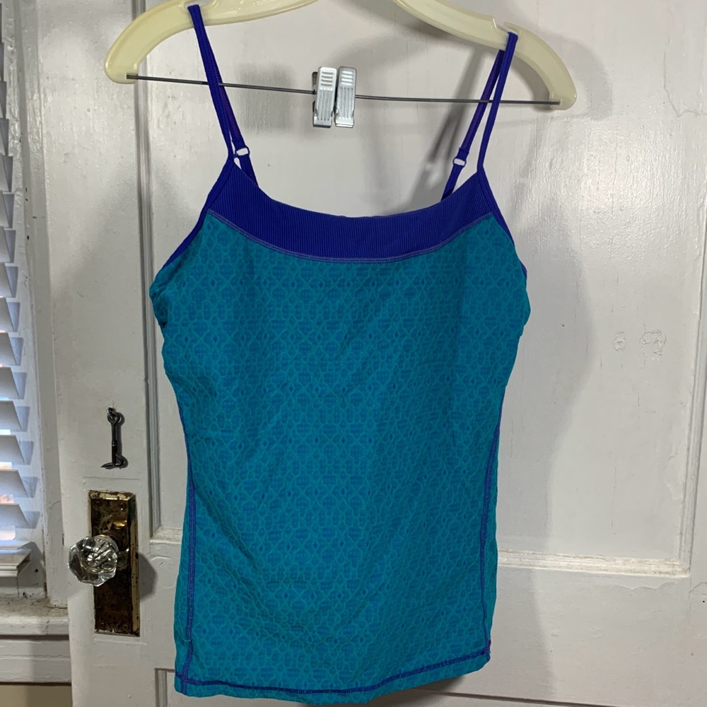 💜 Prana Bright Teal and Purple Tank with Shelf Bra